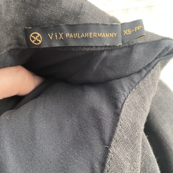 Vix Paula Hermanny Dress Women Sz XS Black Linen Blend Cut Out Beachy - Picture 4 of 10